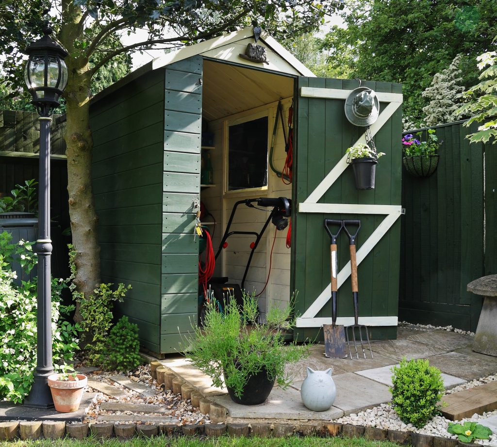 English back garden Shed and paved area